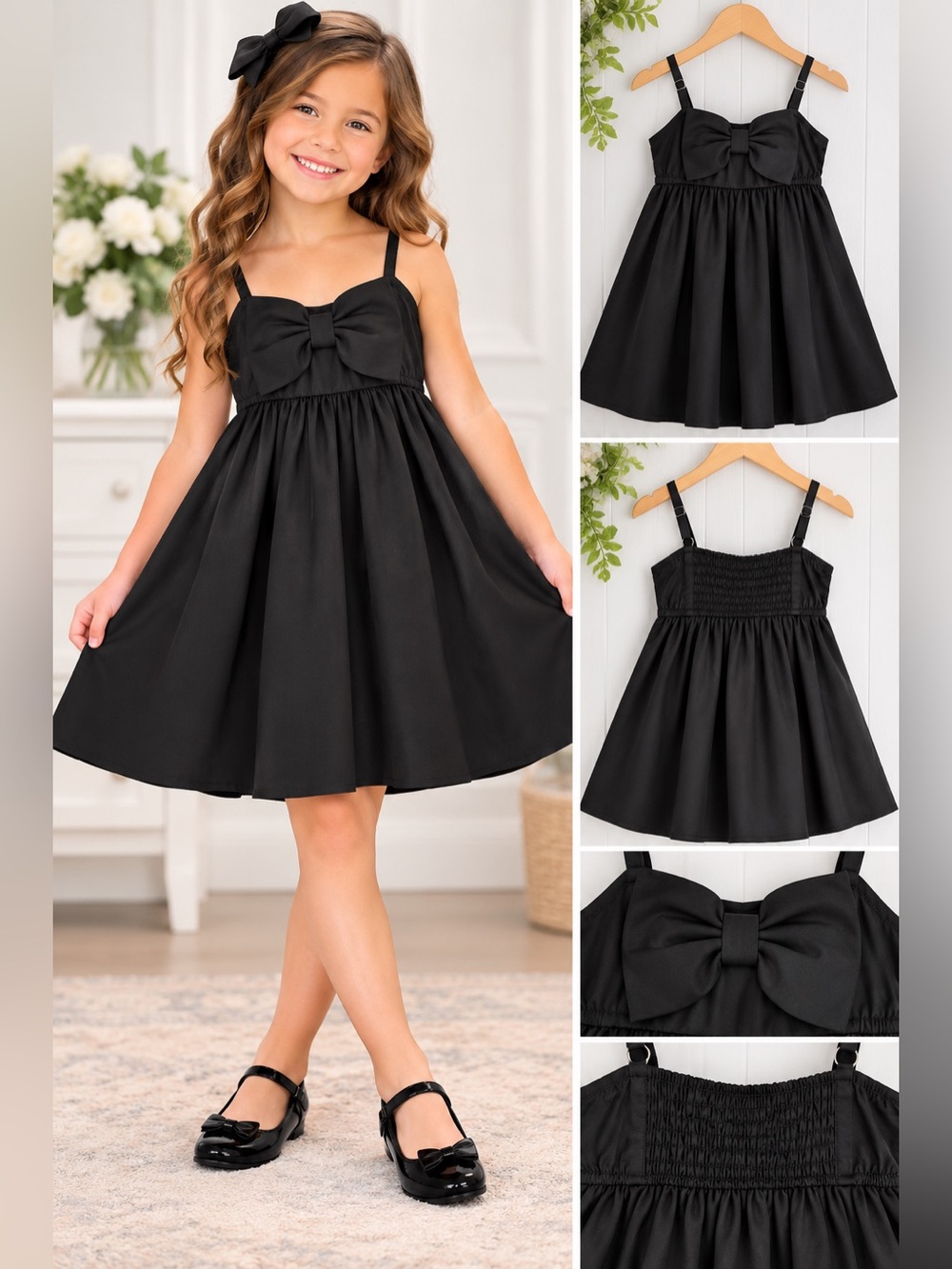 Franki by Francesca’s Little Girls’ Black Bow Dress – Size youth 8